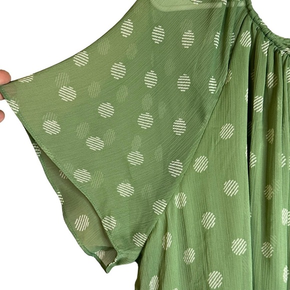 Lauren Conrad LC Green Shirred Top #99336 Circles Lined Polyester Tie Back 3X - Picture 5 of 11